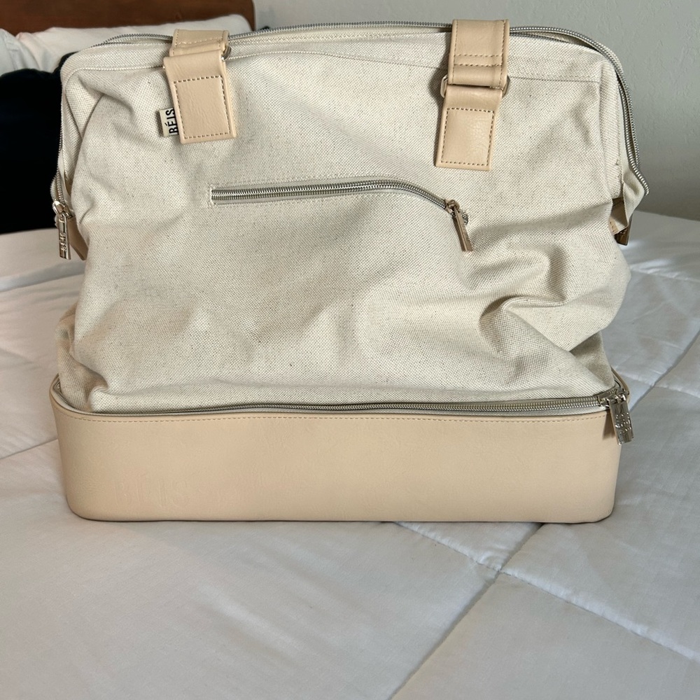 Beis Cream and Tan Weekender Bag